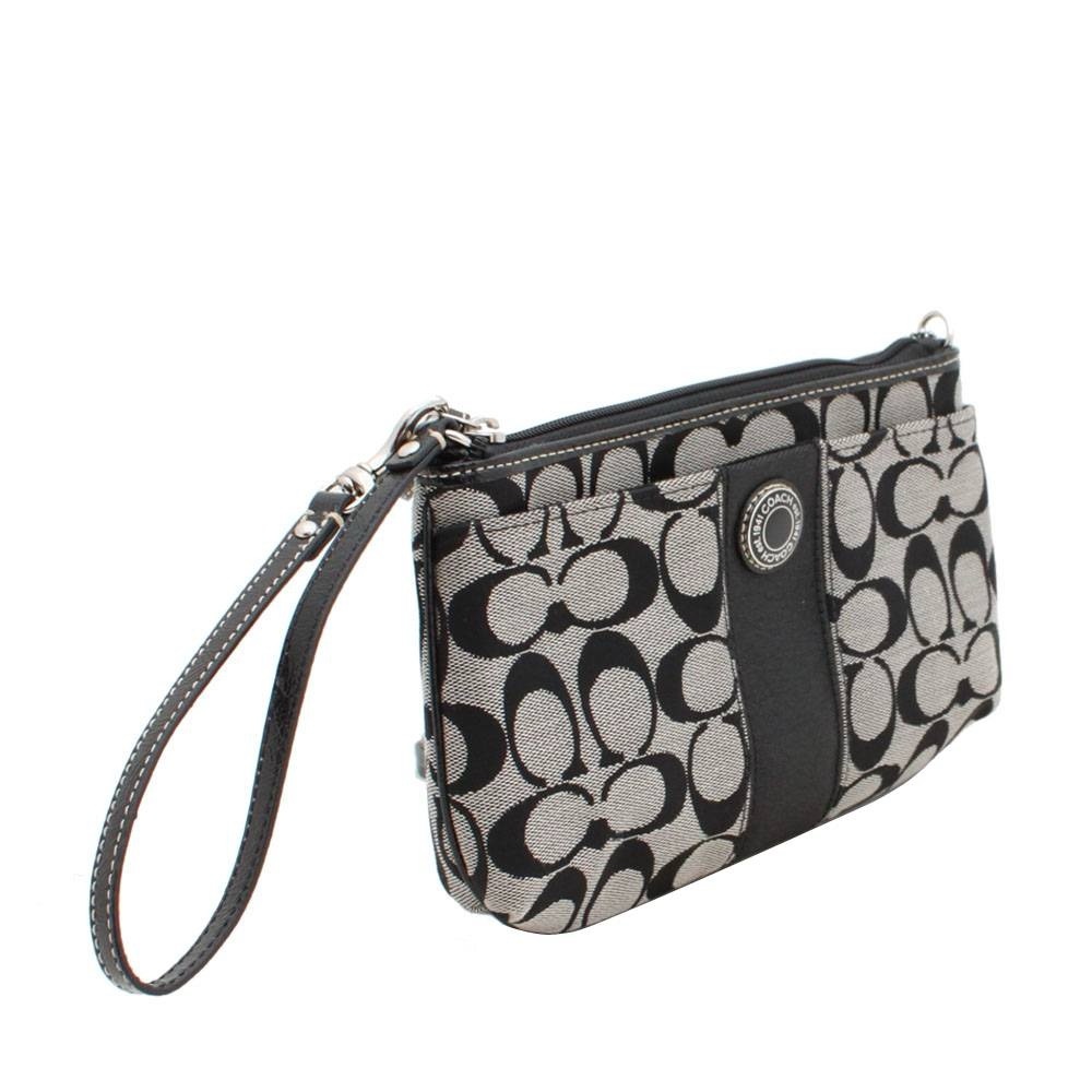 Coach Signature Stripe Large Wristlet- Black - Picture 5 of 5